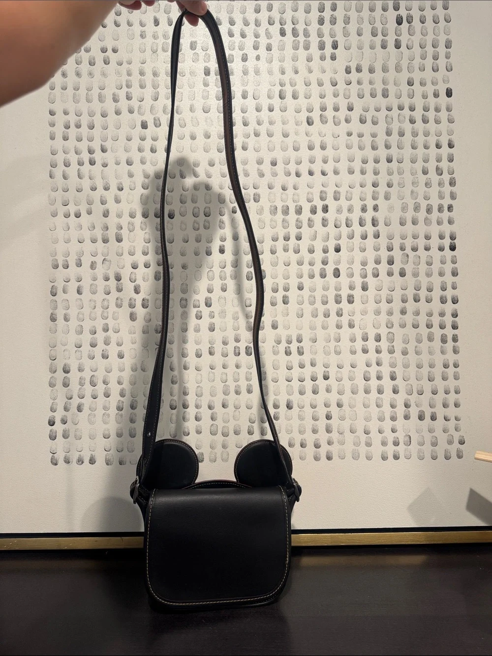Black Leather Crossbody with Playful Ear Detail